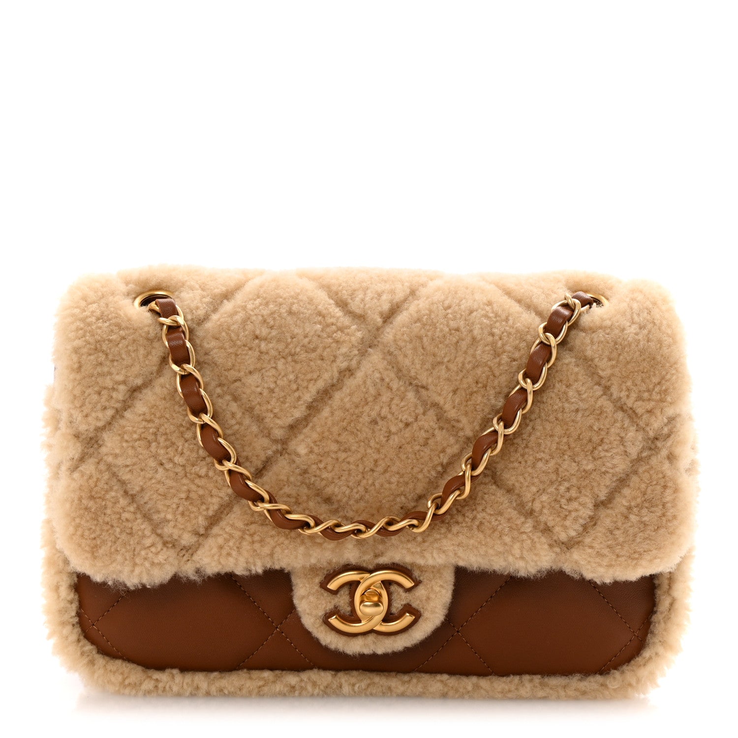 Chanel Shearling Lambskin Quilted Furry Coco Flap Beige Brown 1 of 11