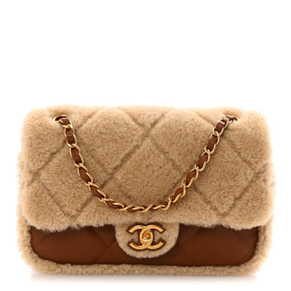 Chanel Shearling Lambskin Quilted Furry Coco Flap Beige Brown 1 of 11