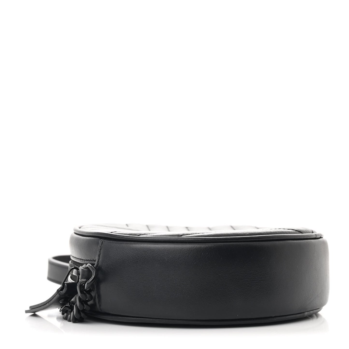 Calfskin Matelasse Chevron Round Vinyle Camera Bag Black