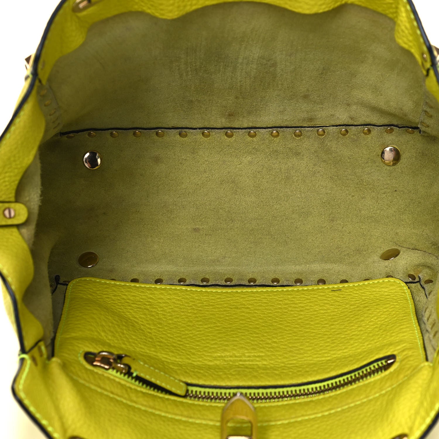 Valentino Garavani Grained Calfskin Small Rockstud Tote Yellow Fluo 5 of 9