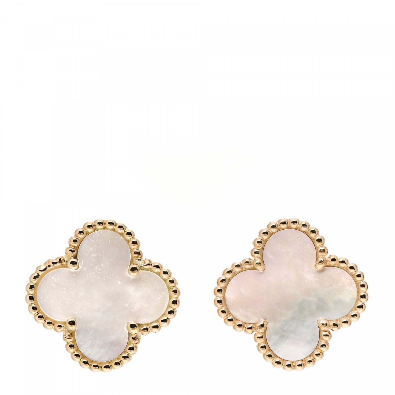Van Cleef & Arpels 18K Yellow Gold Mother of Pearl Vintage Alhambra Clip-On Earrings 1 of 6