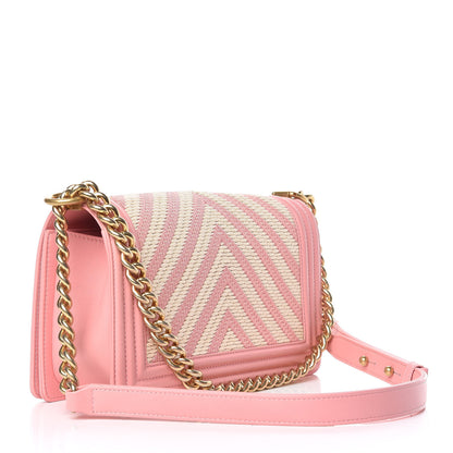 Chanel Fabric Chevron Braided Medium Boy Flap Light Pink Ivory 3 of 15