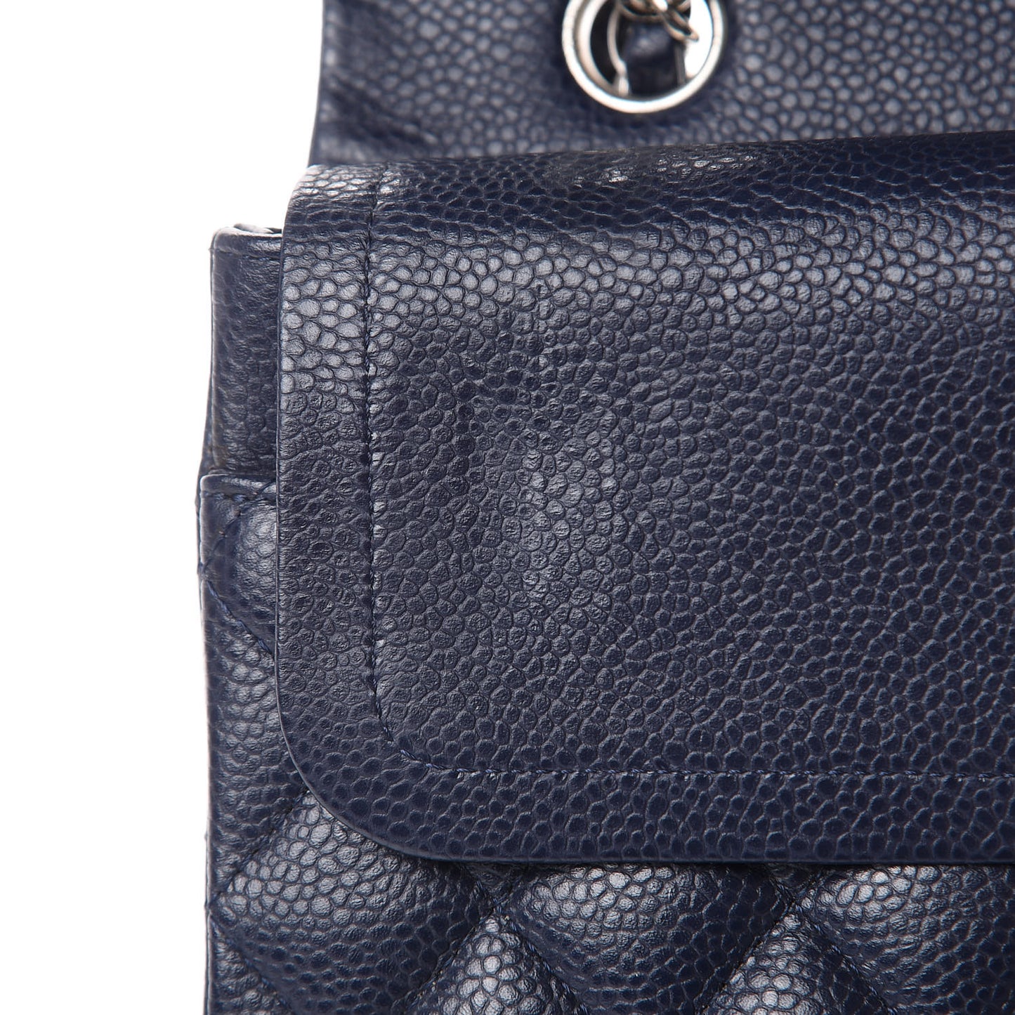 Caviar Quilted Medium Double Flap Dark Blue