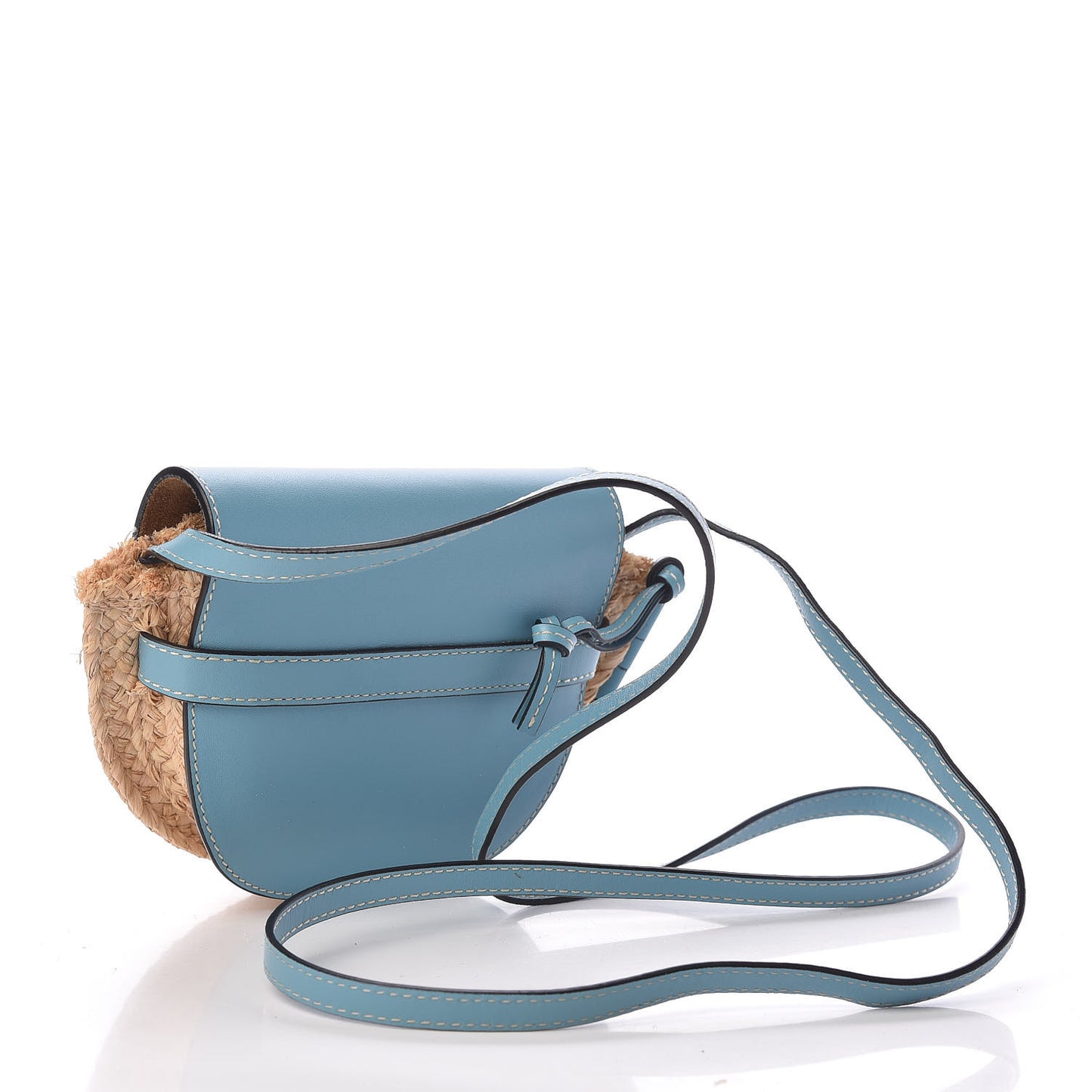 Calfskin Raffia Mini Gate Crossbody Bag Light Blue Natural
