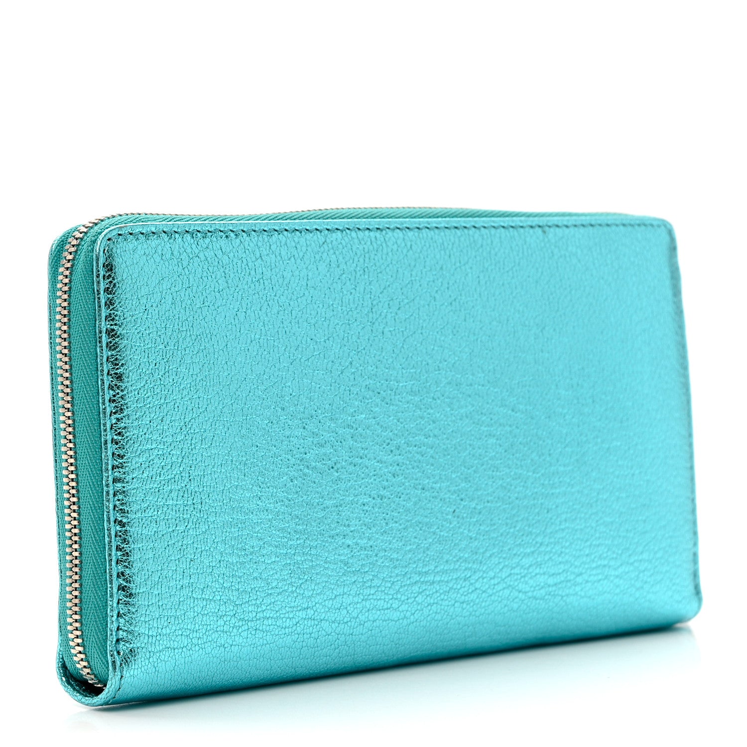 Balenciaga Metallic Goatskin Logo Everyday Continental Zip Around Wallet Turquoise Black 3 of 8