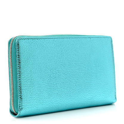 Balenciaga Metallic Goatskin Logo Everyday Continental Zip Around Wallet Turquoise Black 3 of 8
