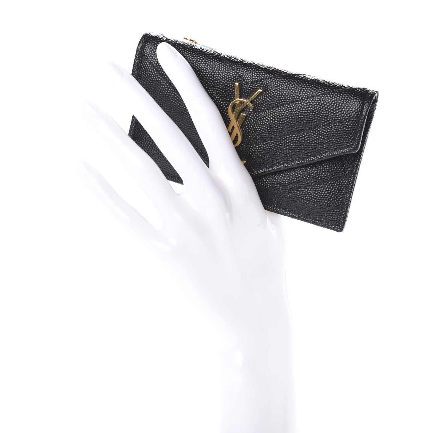 Grain De Poudre Matelasse Chevron Monogram Compact Wallet Black