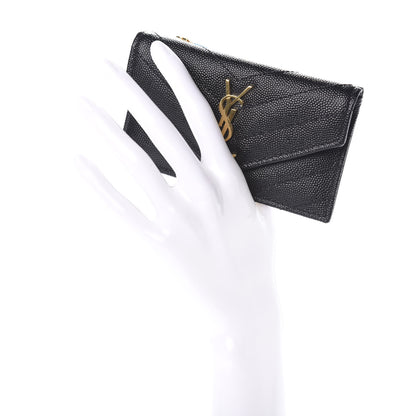 Saint Laurent Grain De Poudre Matelasse Chevron Monogram Compact Wallet Black 2 of 5