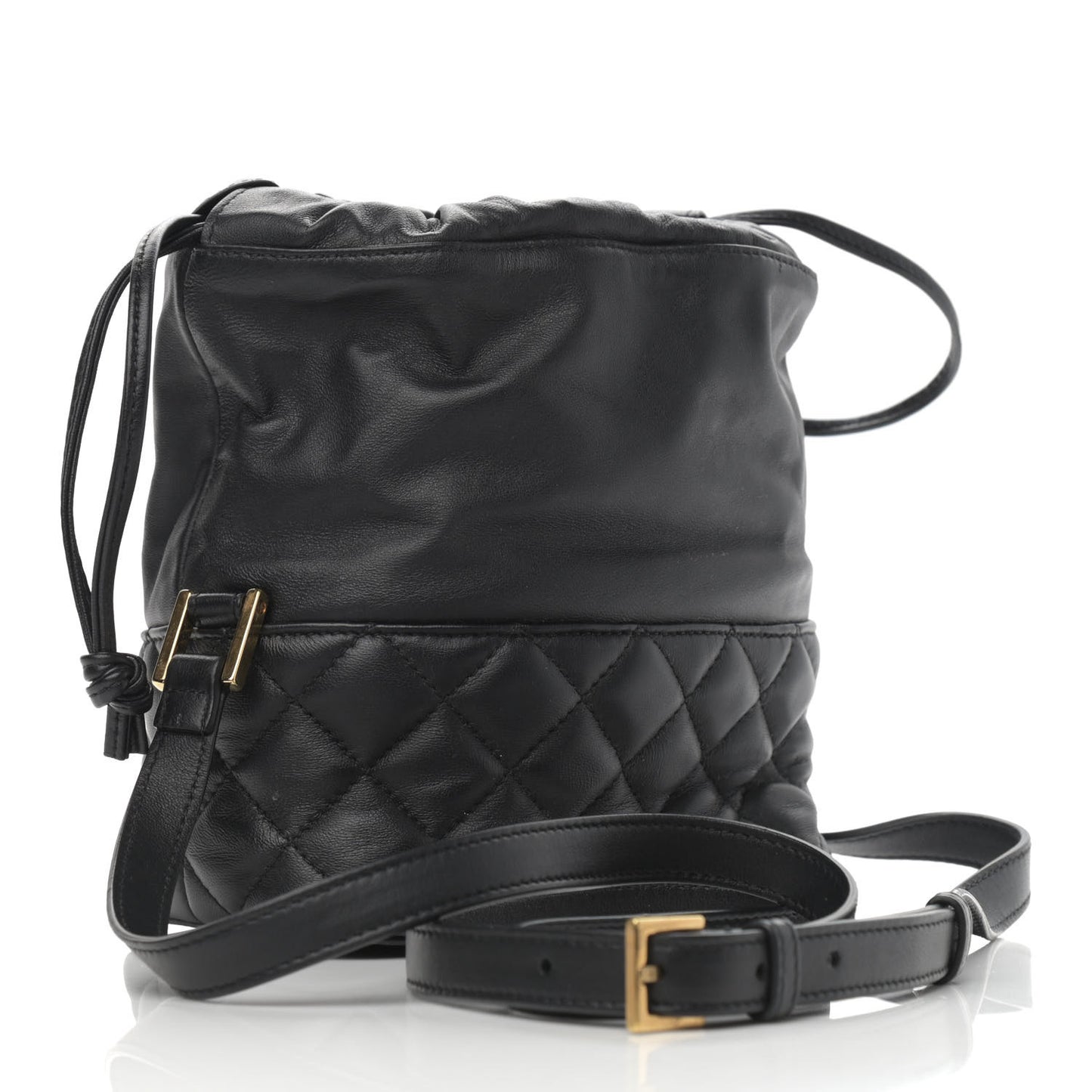 Nappa Quilted Medusa Bucket Bag Black