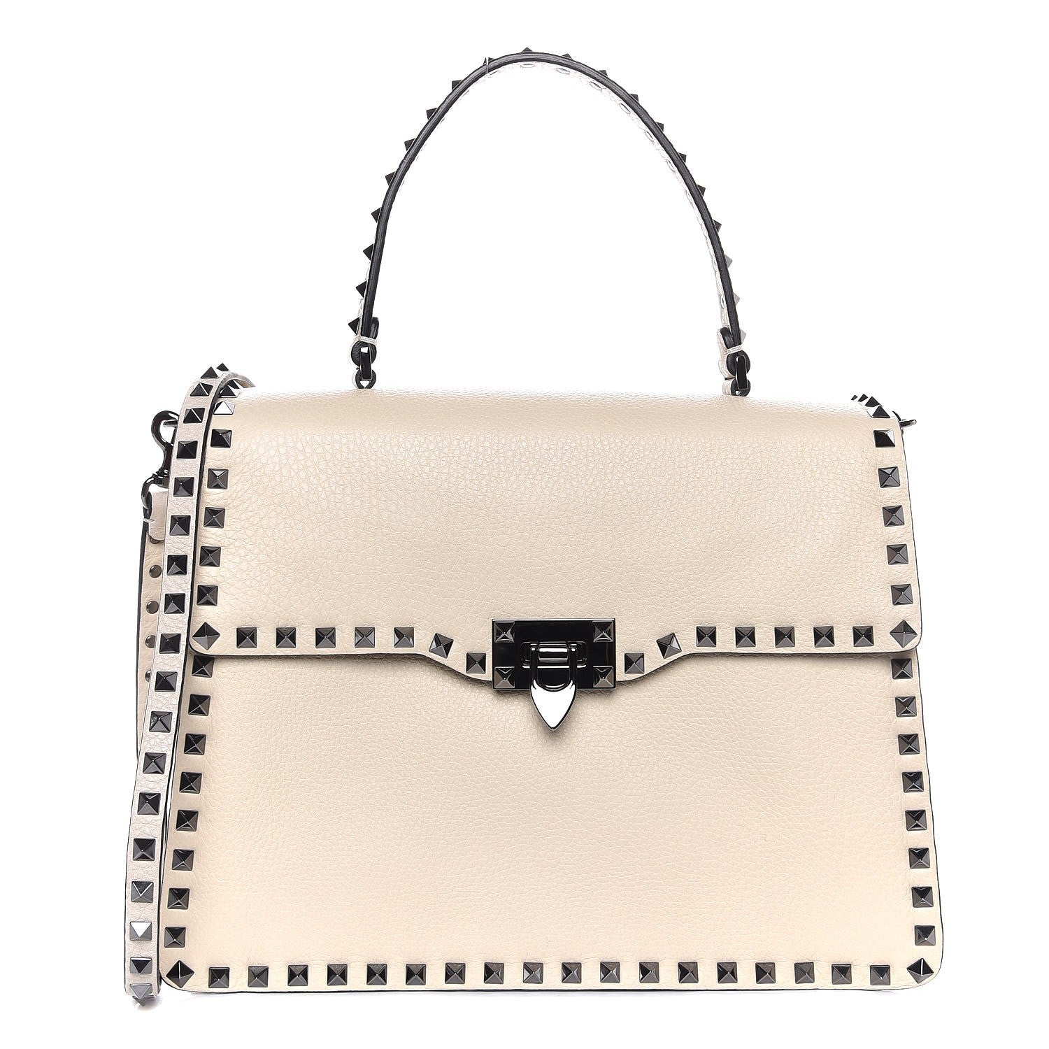 Valentino Garavani Grained Calfskin Rockstud Top Handle Flap Shoulder Bag Light Ivory 1 of 7