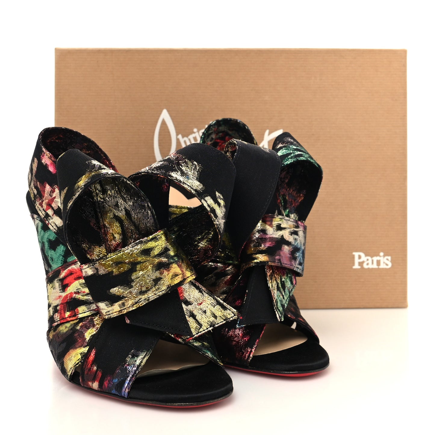Metallic Brocade Bow Samouraissa 100 Mule Sandals 36.5 Black Multicolor