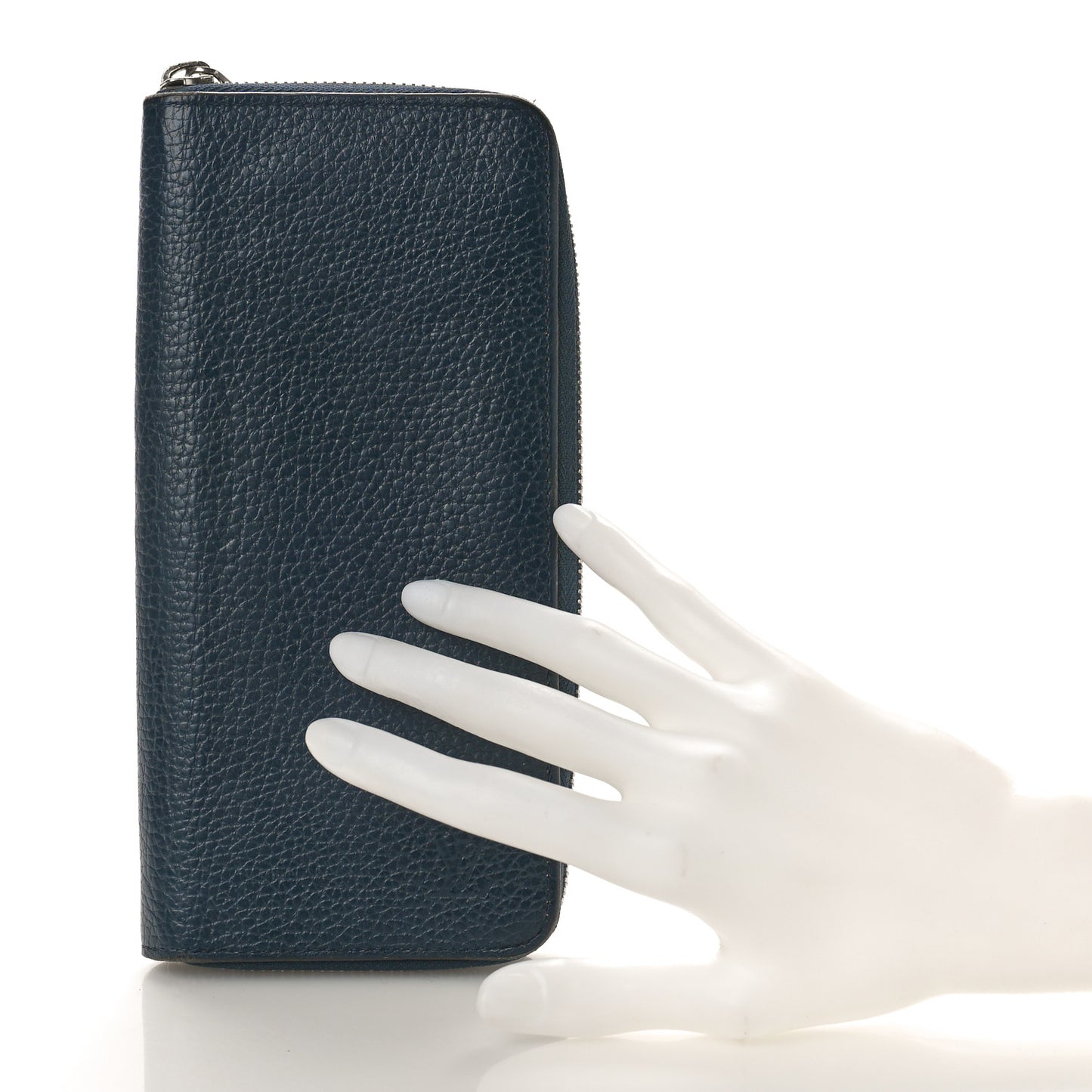 Taurillon Vertical Zippy Wallet Navy