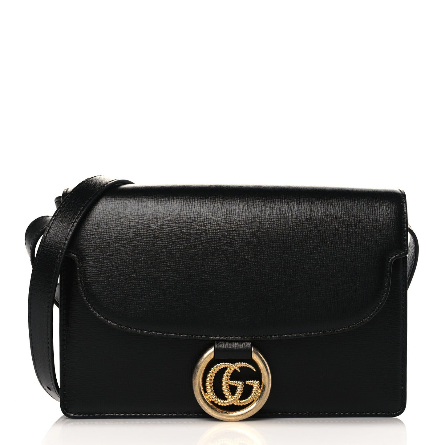 Textured Calfskin Small Torchon GG Ring Shoulder Bag Black