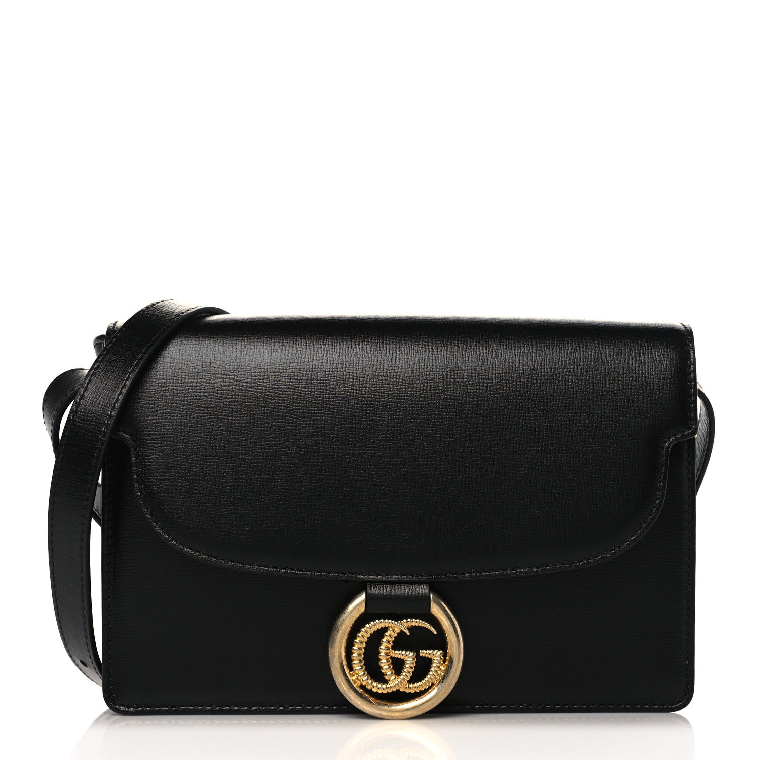Gucci Textured Calfskin Small Torchon GG Ring Shoulder Bag Black 1 of 10