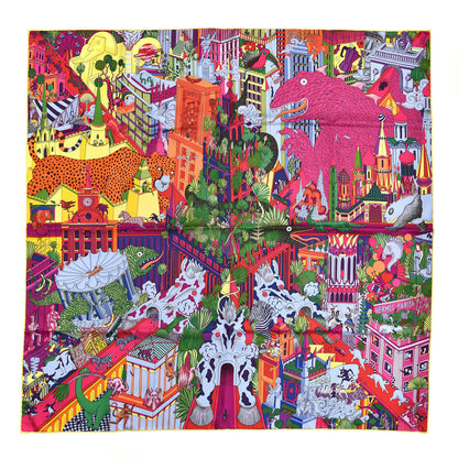 Hermes Silk Animapolis Scarf 90 Fuchsia Vert Jaune Vif 1 of 6