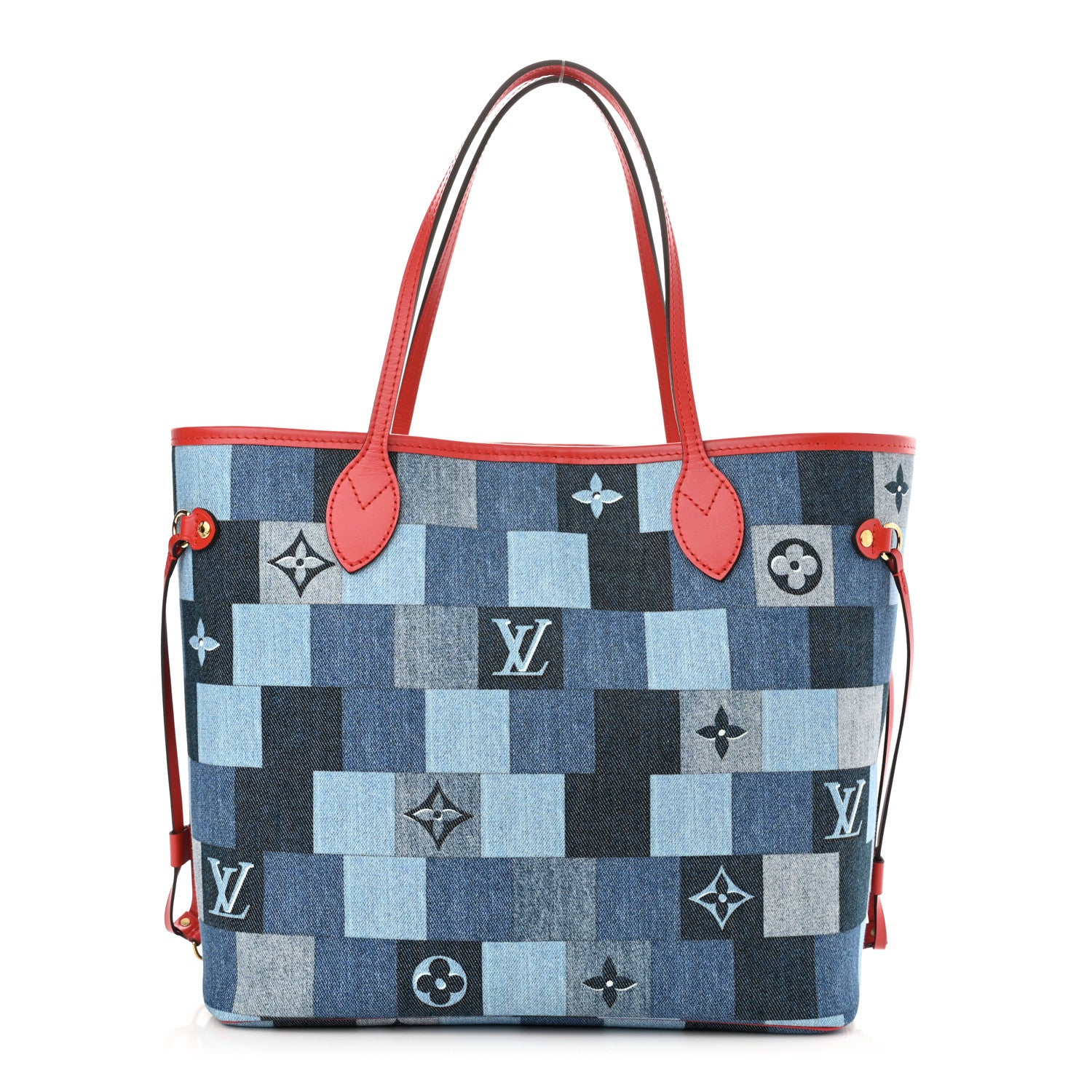 Louis Vuitton Denim Damier Monogram Patchwork Neverfull Blue Rouge 3 of 13