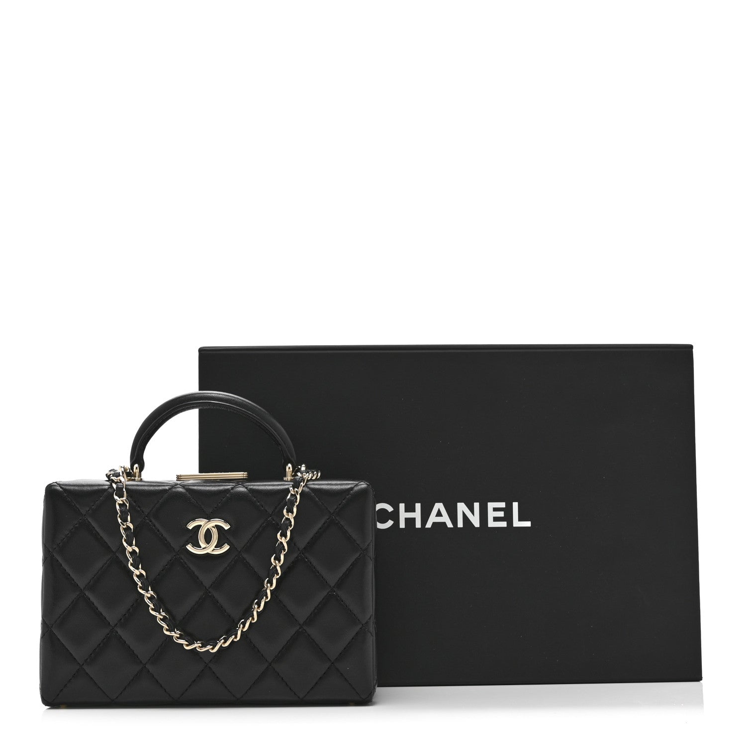 Chanel Lambskin Quilted Small CC Top Handle Box Bag Black 1860546