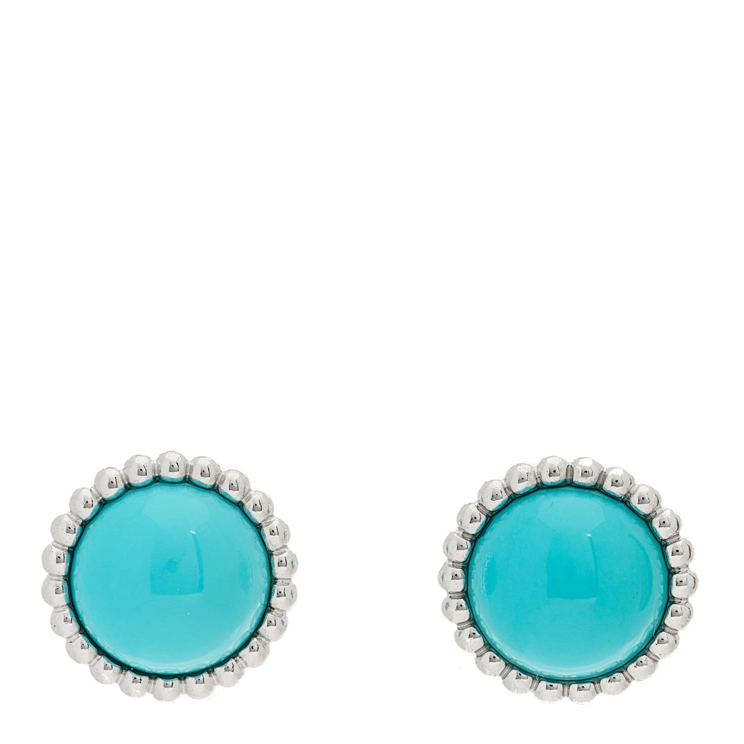 Van Cleef & Arpels 18K White Gold Turquoise Perlee Couleurs Earrings 1 of 5