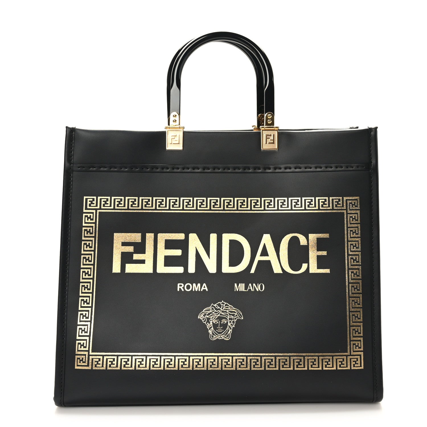 Fendi X VERSACE Calfskin Plexiglass Fendace Medium Fendi Sunshine Shopper Tote Black 1 of 8