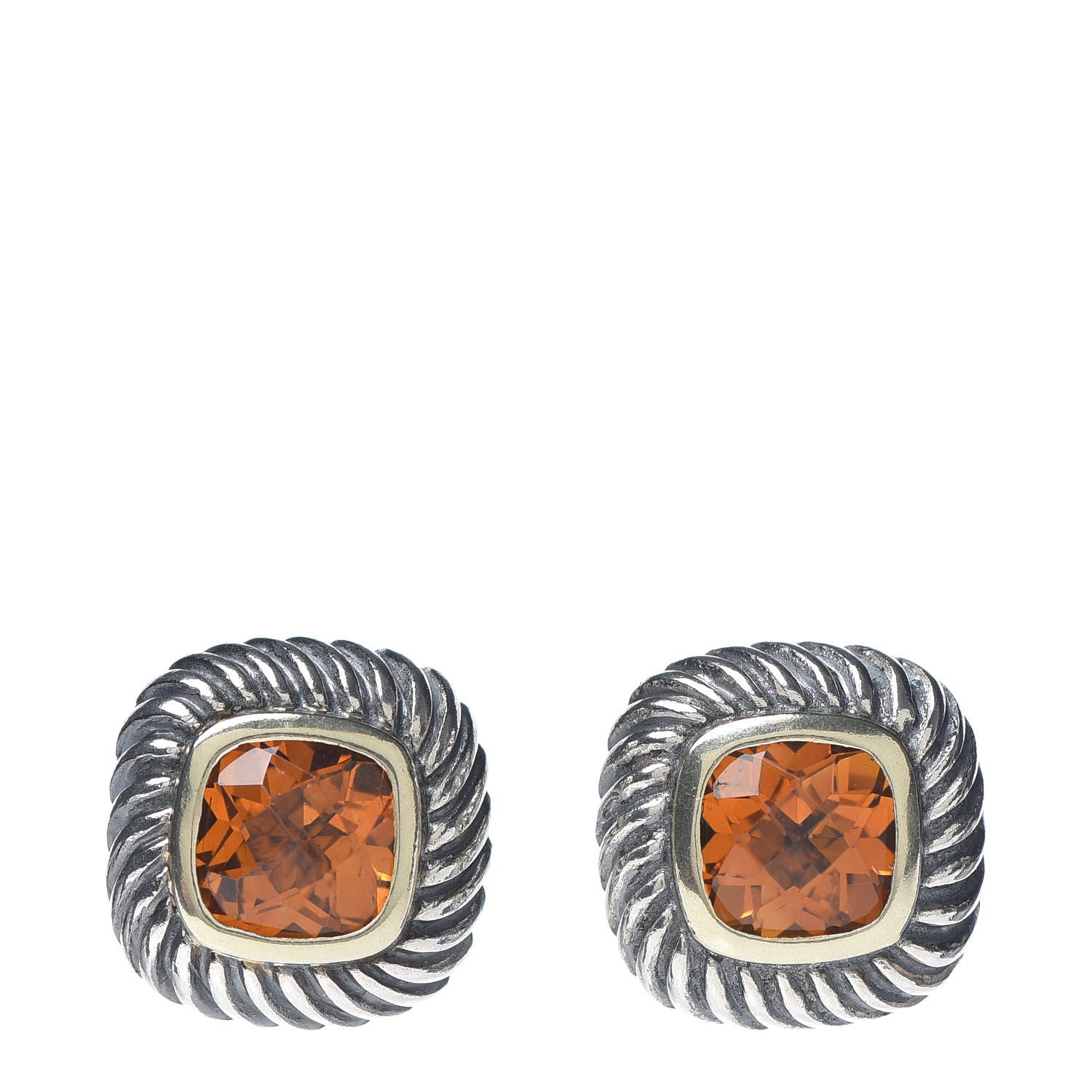David Yurman Sterling Silver 14K Yellow Gold Citrine 7mm Albion Cable Earrings 1 of 5