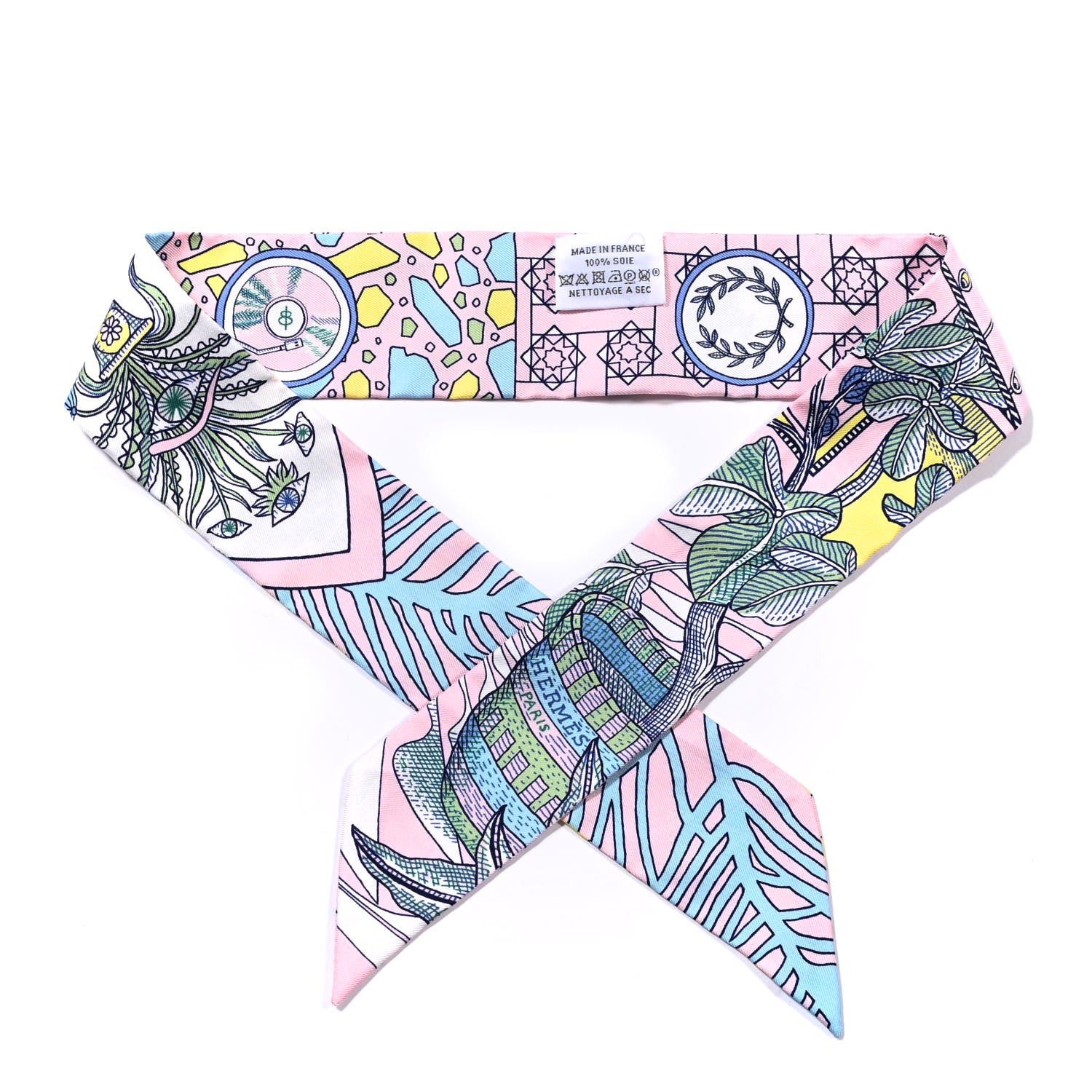Hermes Silk La Danse Des Amazones Twilly Rose Pale Bleu Jaune 1 of 6