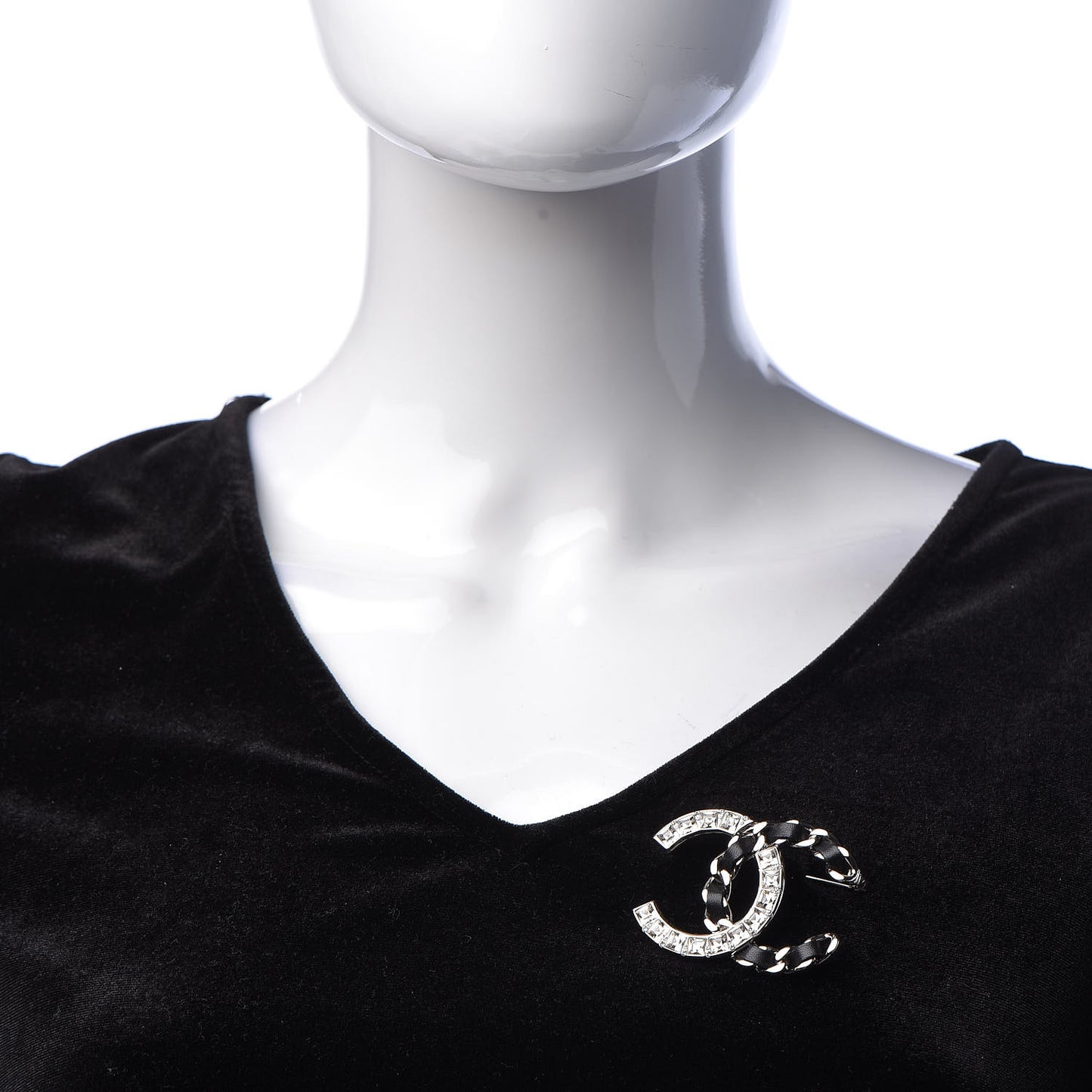 Lambskin Baguette Crystal CC Brooch Black Silver