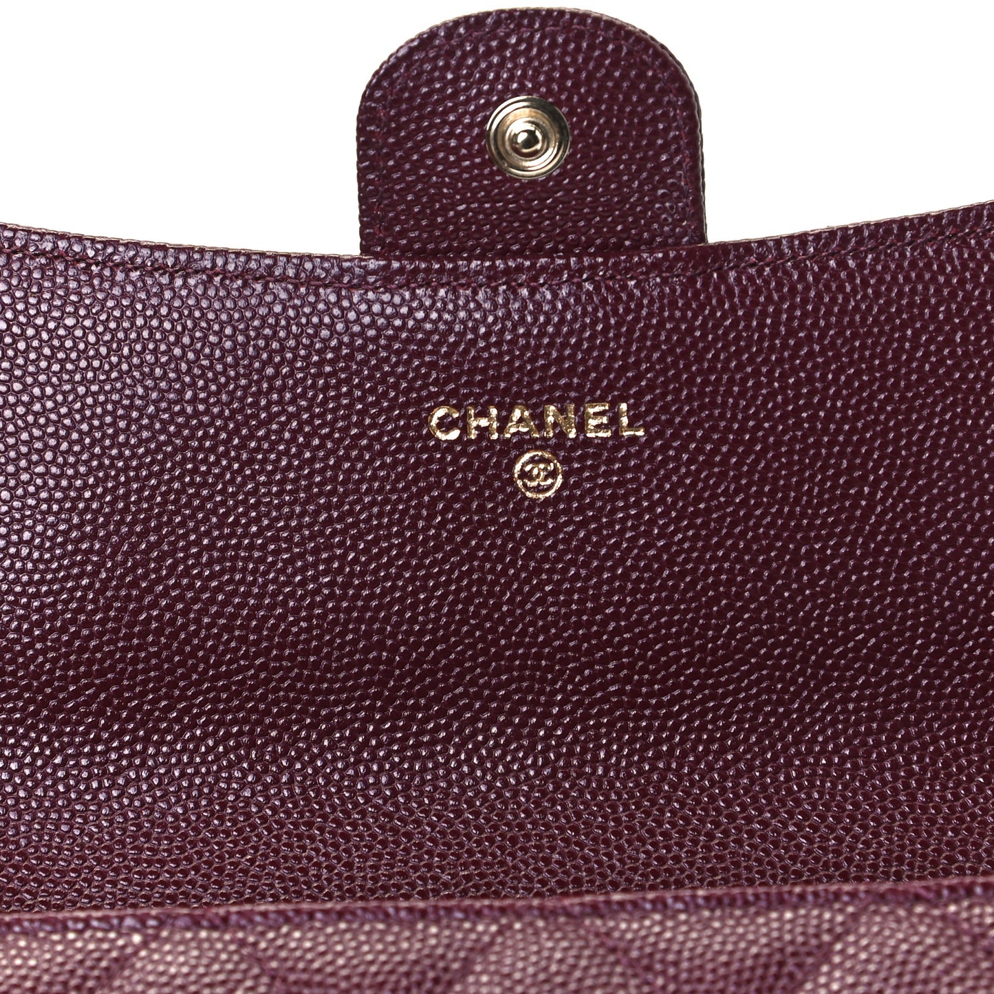 Caviar Quilted Large Gusset Flap Wallet Burgundy