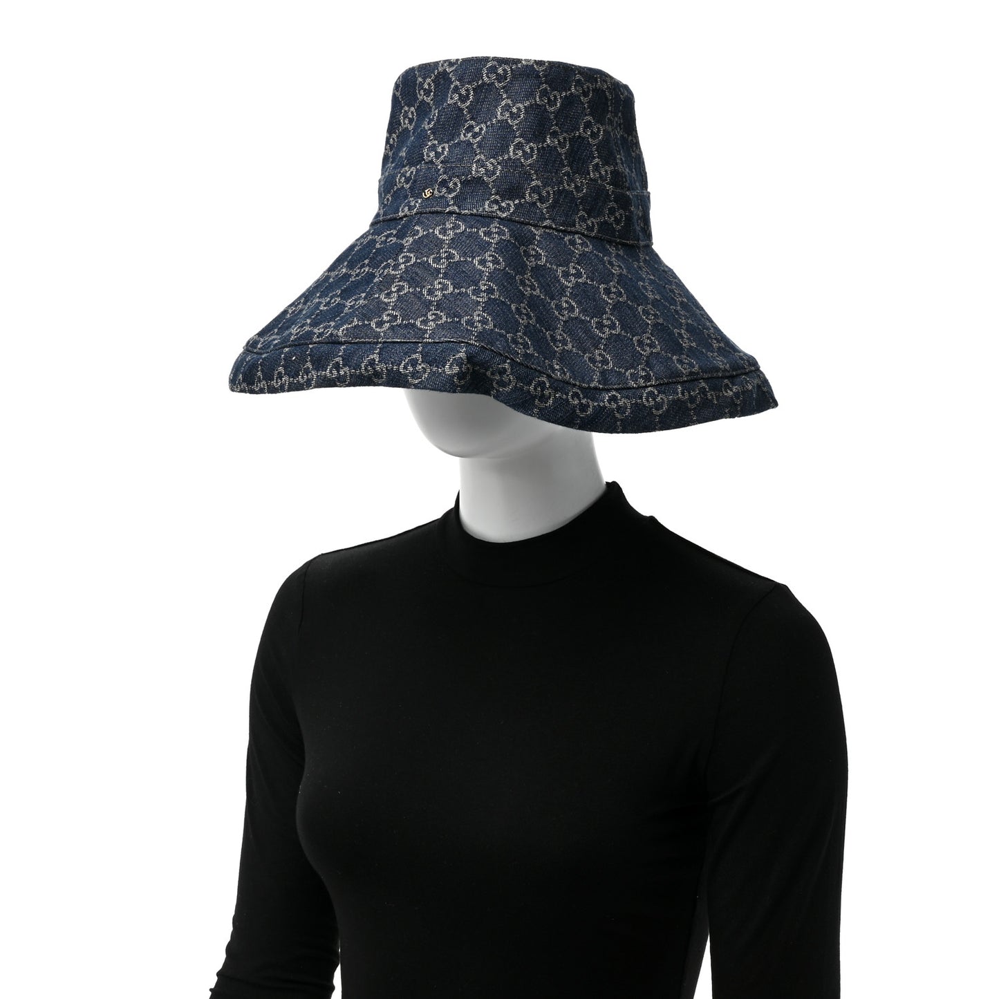 Eco Washed Denim GG Monogram Brim Hat M Blue