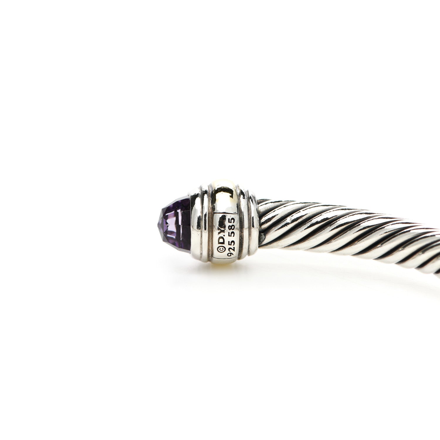 David Yurman Sterling Silver 14K Yellow Gold Amethyst 5mm Cable Classics Bracelet 3 of 5