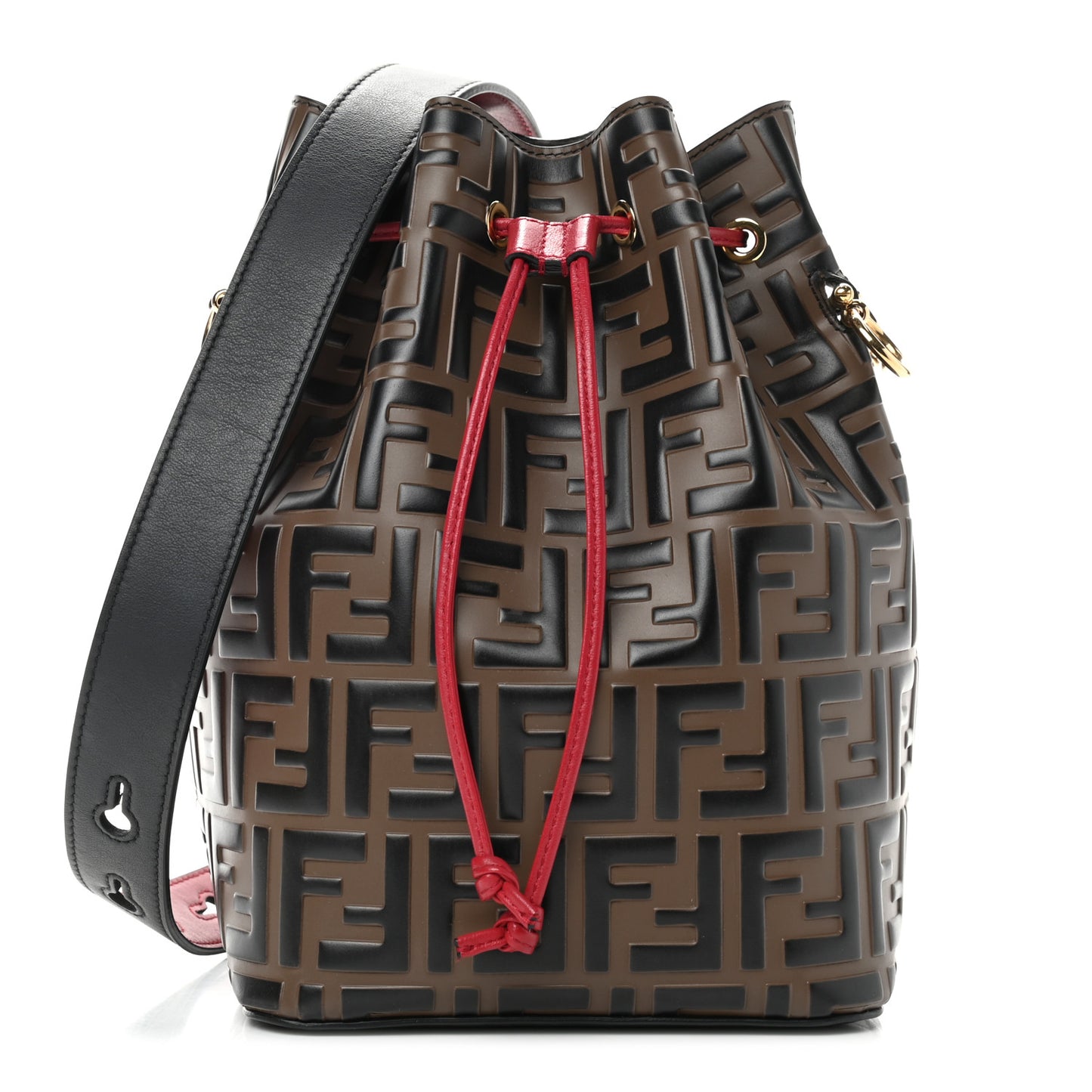 Vitello Grace F is Fendi Bi-Color FF 1974 Embossed Grande Mon Tresor Bucket Bag Maya Black Fragola