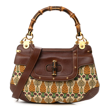 Gucci Canvas Pigna Print Peggy Bamboo Top Handle Bag Brown 1 of 16