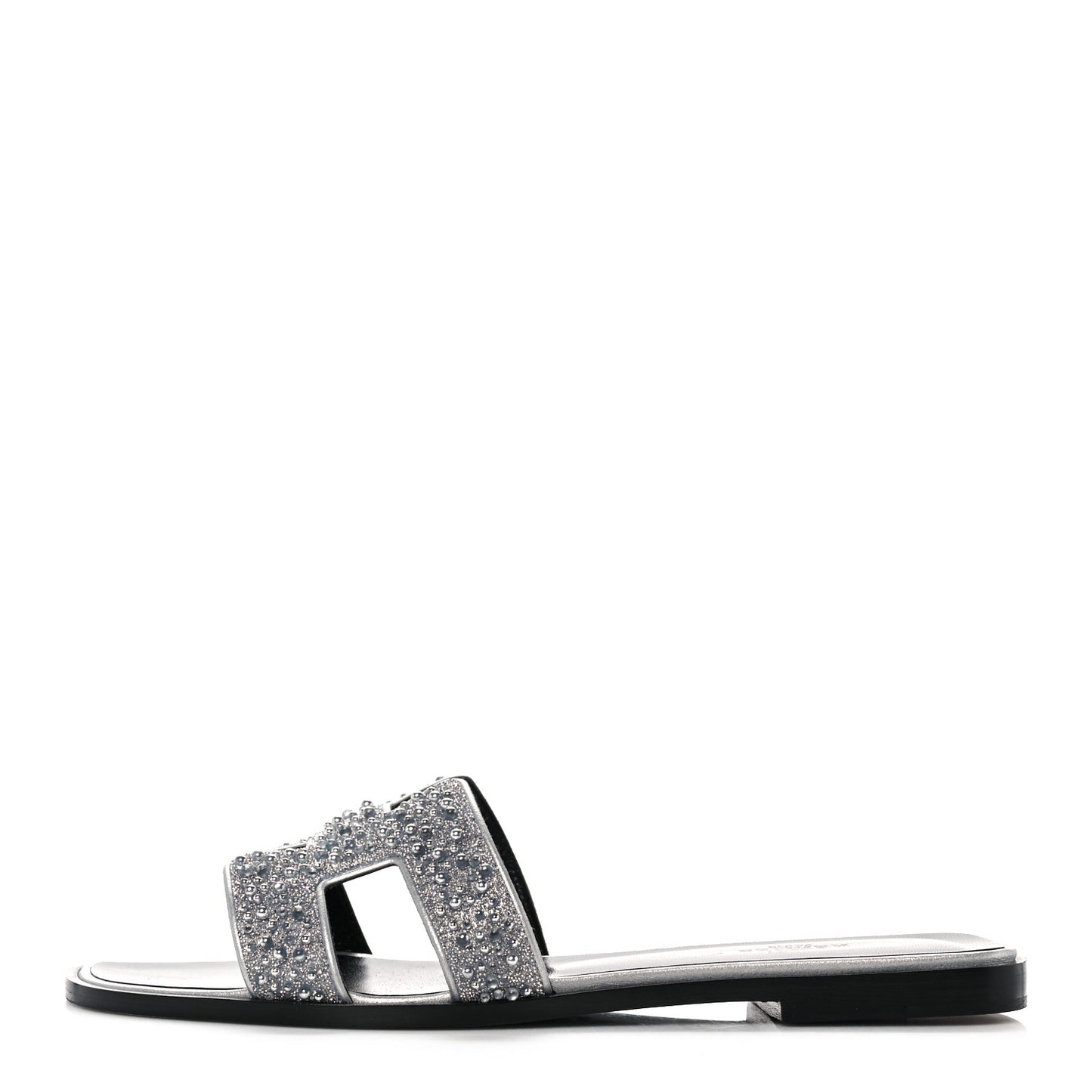 Velvet Goatskin Crystal Beads Oran Sandals 39 Gris Argente