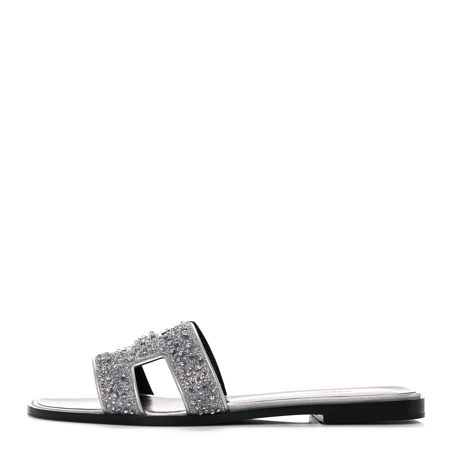 Hermes Velvet Goatskin Crystal Beads Oran Sandals 39 Gris Argente 1 of 11