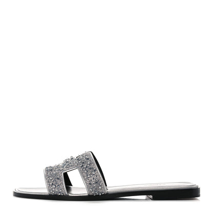 Hermes Velvet Goatskin Crystal Beads Oran Sandals 39 Gris Argente 1 of 11
