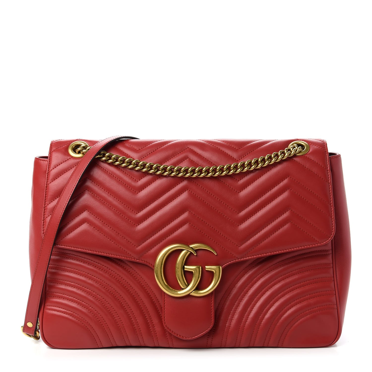 Gucci Calfskin Matelasse Large GG Marmont Shoulder Bag Hibiscus Red 1 of 14