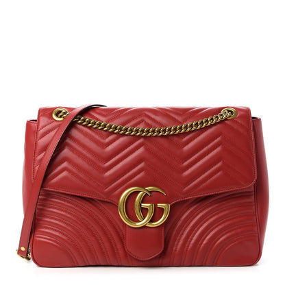 Gucci Calfskin Matelasse Large GG Marmont Shoulder Bag Hibiscus Red 1 of 14