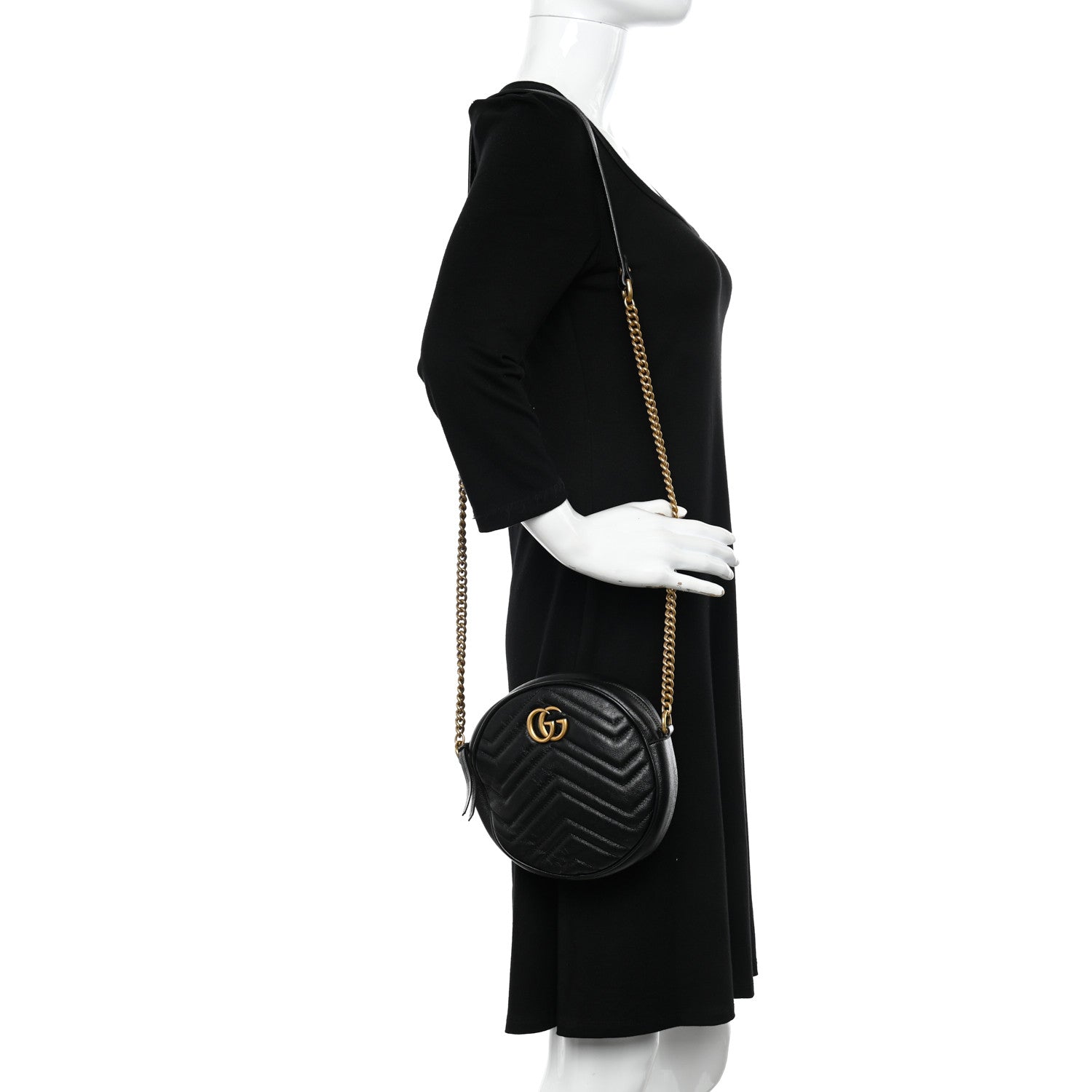 Gucci Azalea Calfskin Matelasse Heart Mini GG Marmont Round Shoulder Bag Black 2 of 11