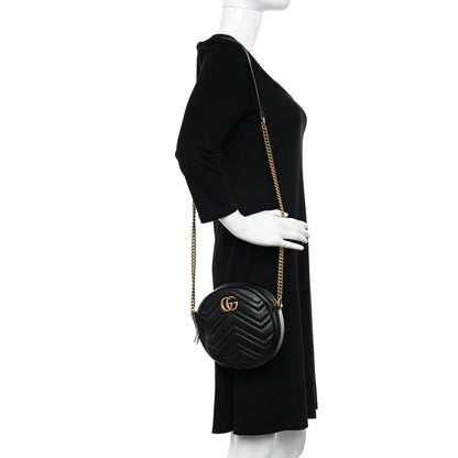 Gucci Azalea Calfskin Matelasse Heart Mini GG Marmont Round Shoulder Bag Black 2 of 11