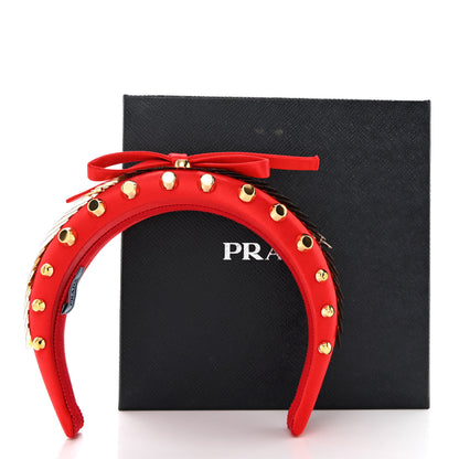 Prada Satin Metal Studded Headband Red 4 of 4