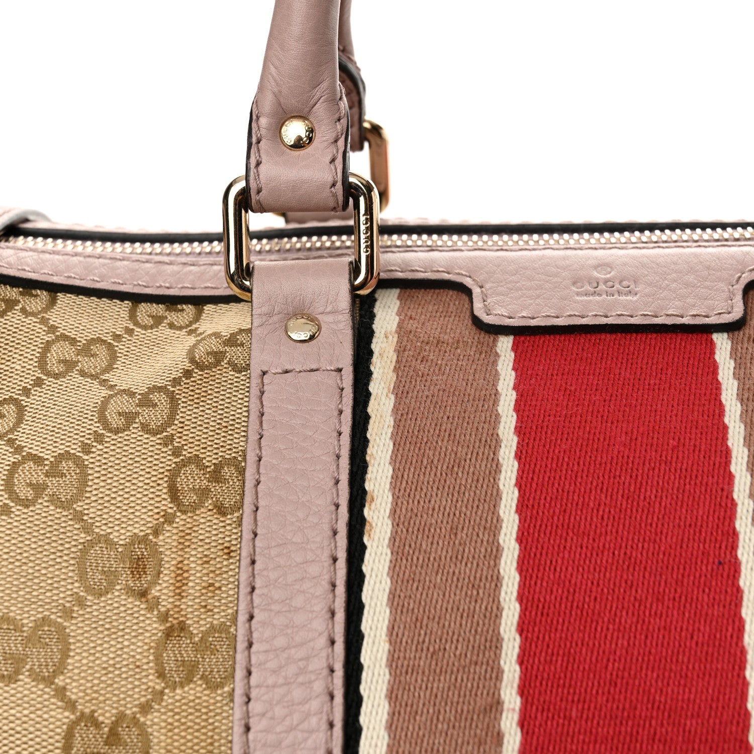 Gucci Monogram Selleria Calfskin Vintage Web Medium Boston New Sand Lilas 16 of 20