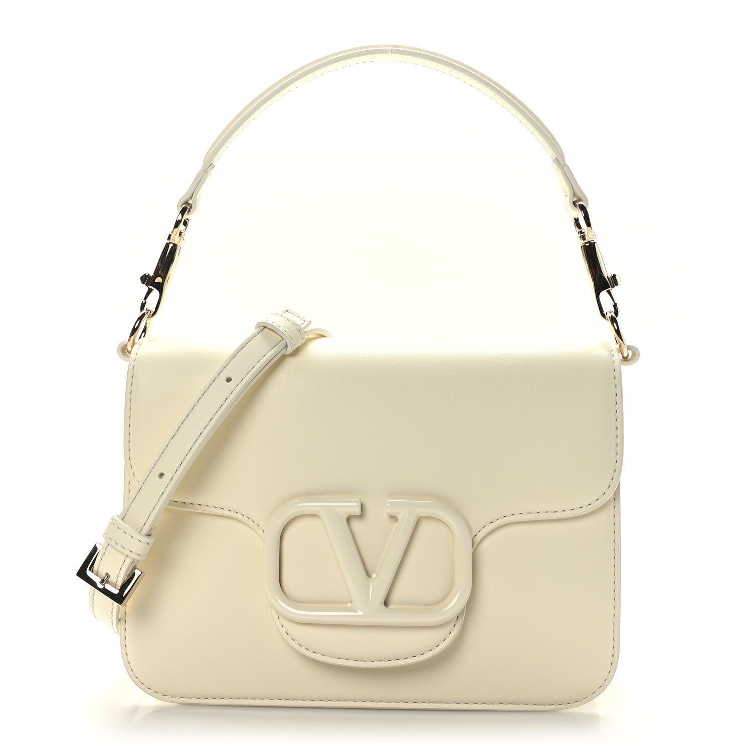 Valentino Garavani Calfskin Enamel VLogo Loco Flap Shoulder Bag Ivory 1 of 8