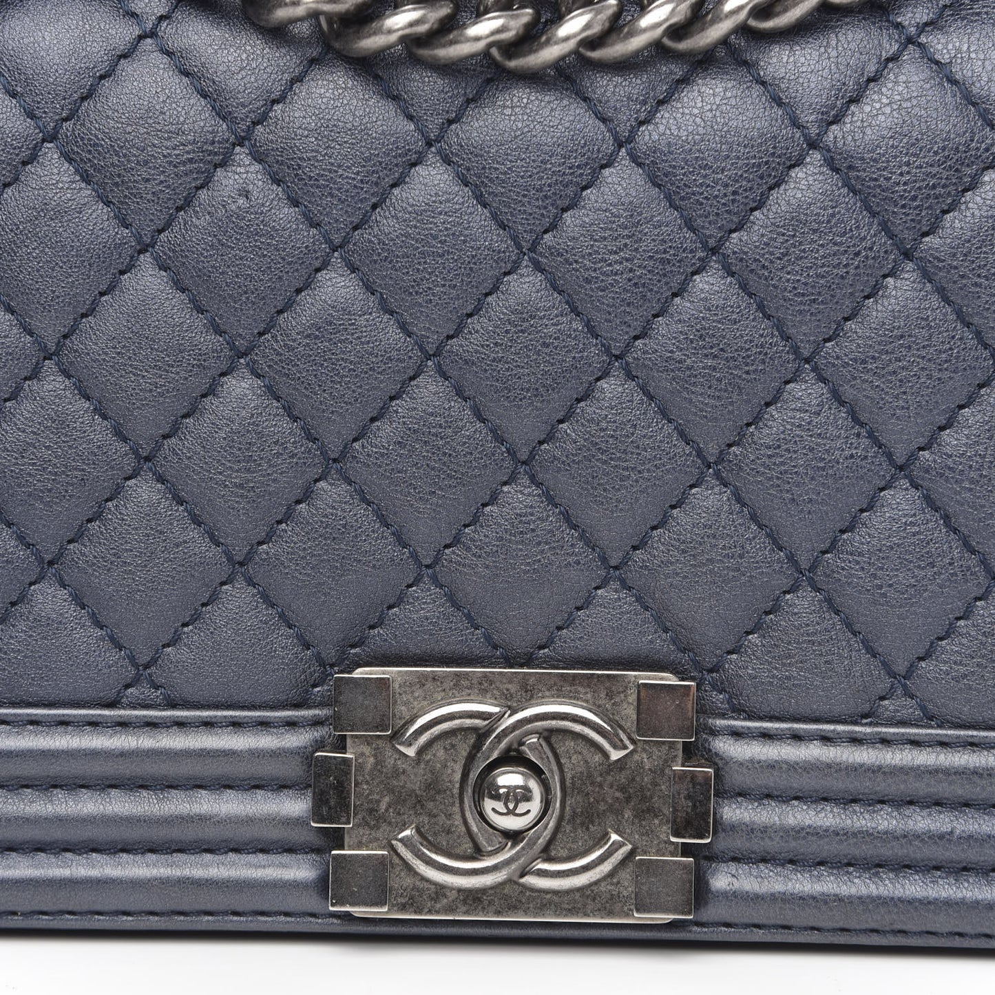 Calfskin Quilted Medium Boy Flap Dark Navy