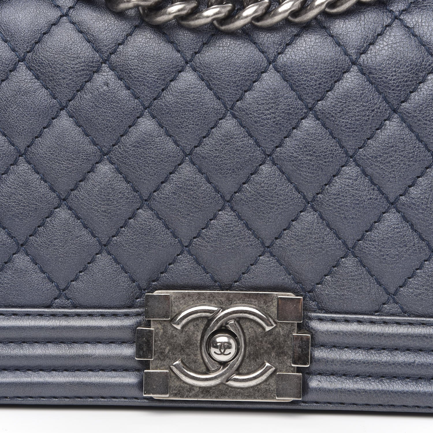 Chanel Calfskin Quilted Medium Boy Flap Dark Navy 14 of 14
