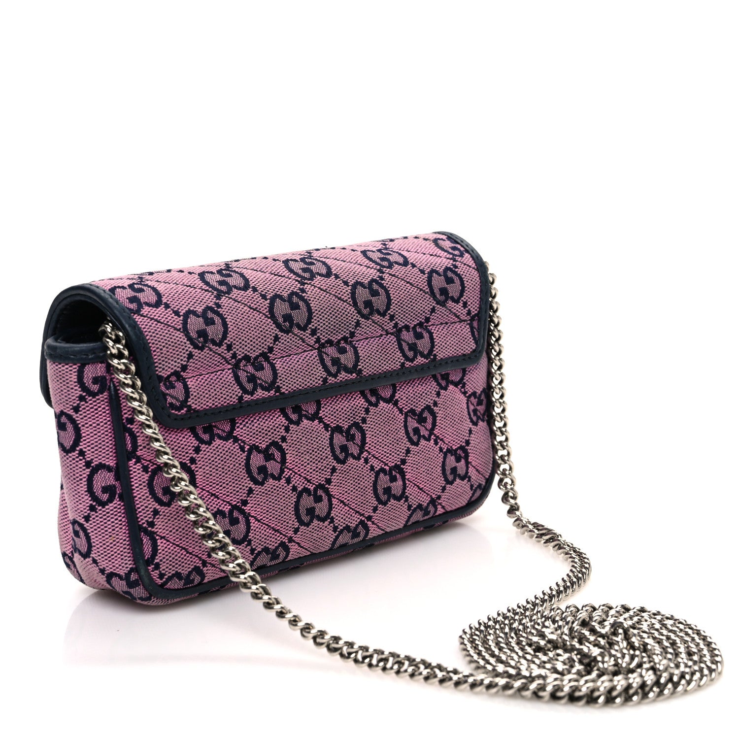Gucci Monogram Multicolor Matelasse Diagonal Super Mini GG Marmont Shoulder Bag Pink Blue 3 of 12