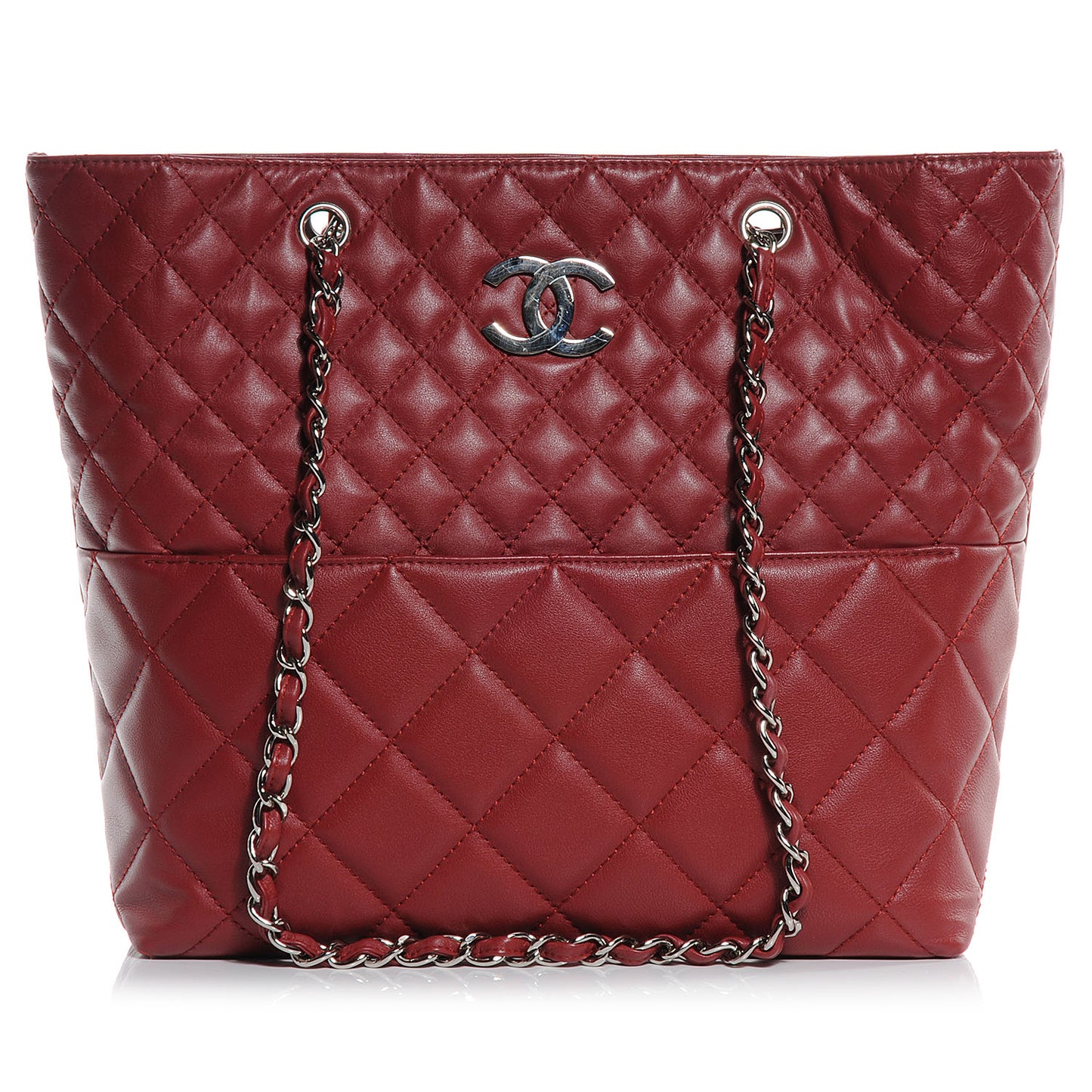 Calfskin Quilted In the Business North South Tote Red