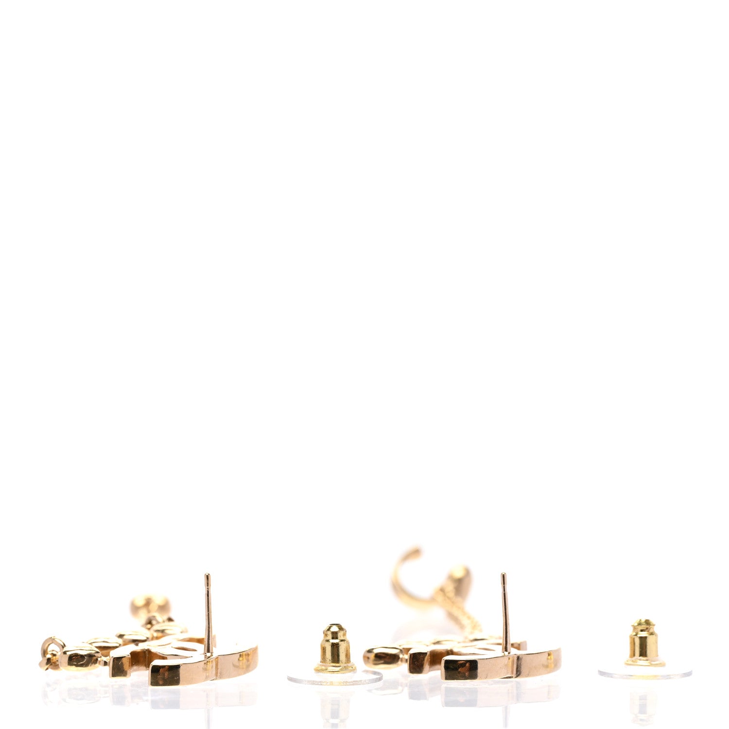 Chanel Metal Crystal CC Drop Heart Link Earrings Gold 3 of 5