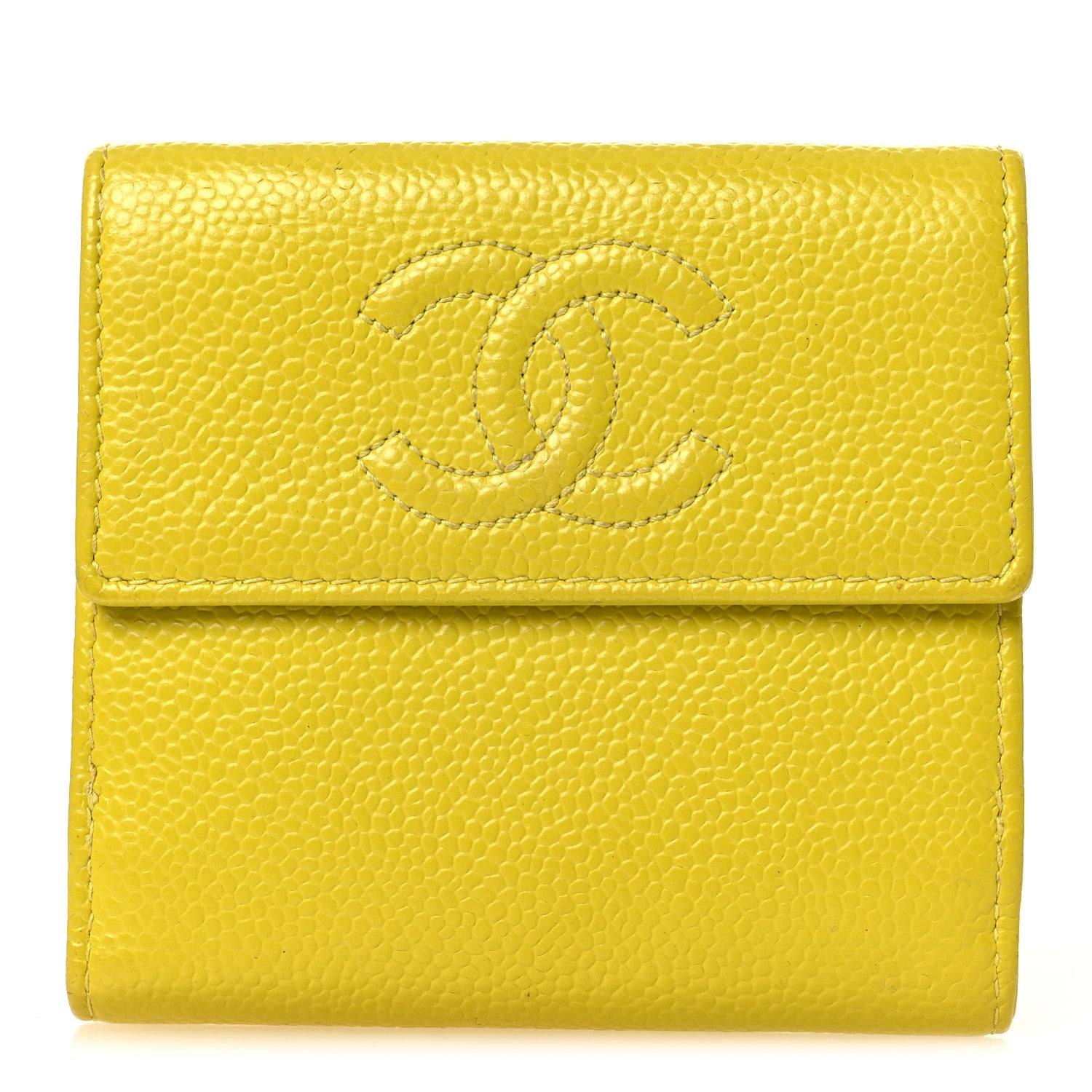 Chanel Caviar Timeless CC Compact French Wallet Yellow 1 of 9