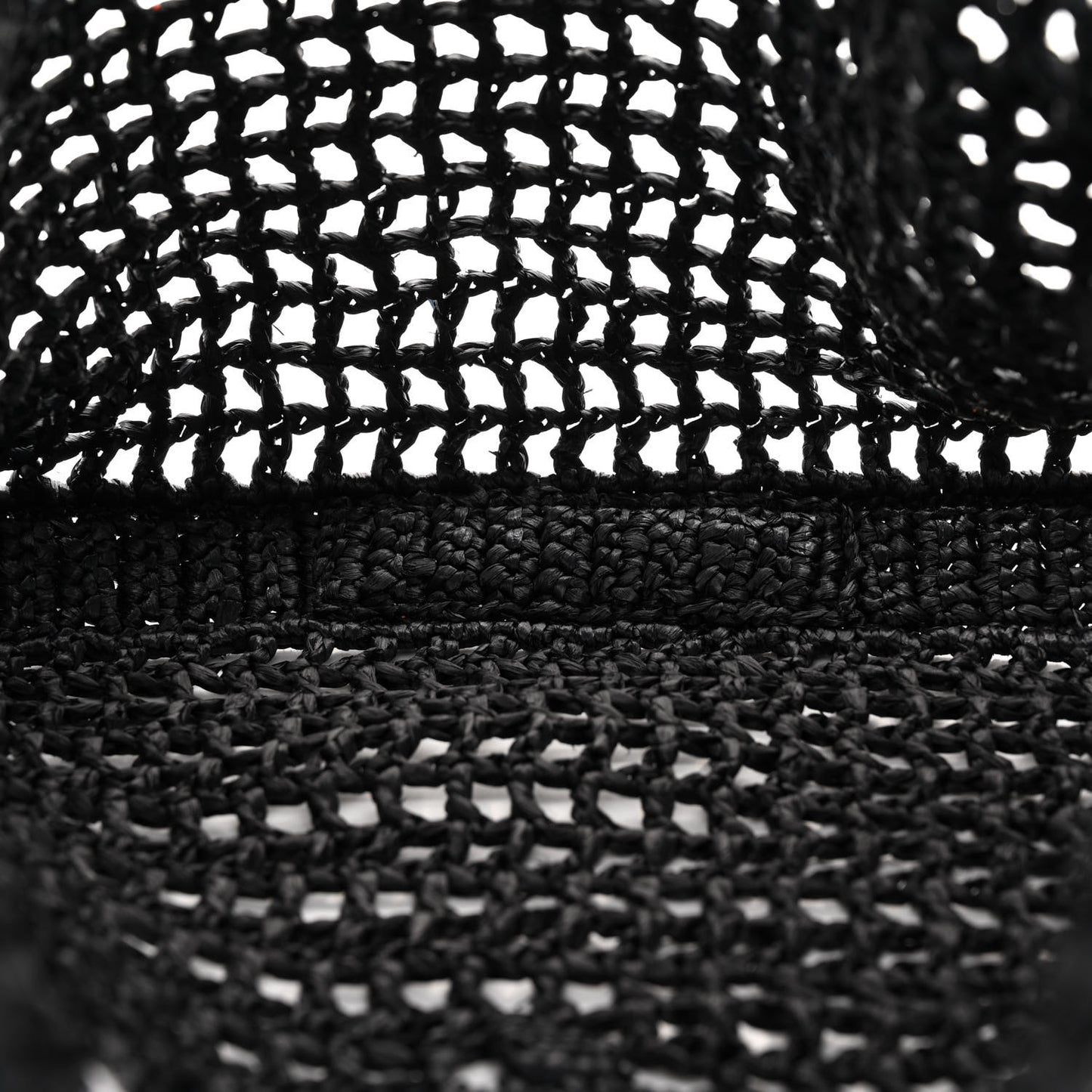 Yarn Raffia Effect Crochet Logo Embroidered Tote Bag Black