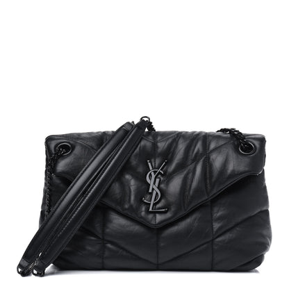 Saint Laurent Lambskin Quilted Small Loulou Puffer Monogram Chain Satchel Black 1 of 4