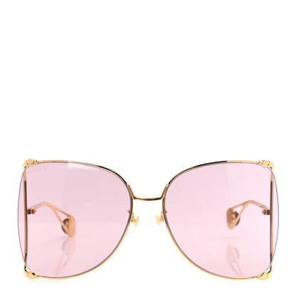 Gucci Metal Oversized Round Sunglasses GG0252S Gold Pink 3 of 16